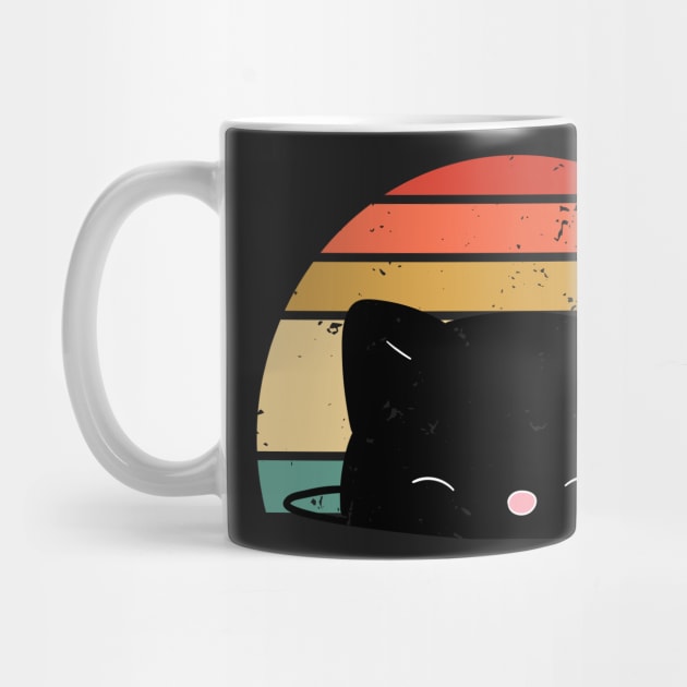 Retro sunset Cute Black Cat face by WassilArt